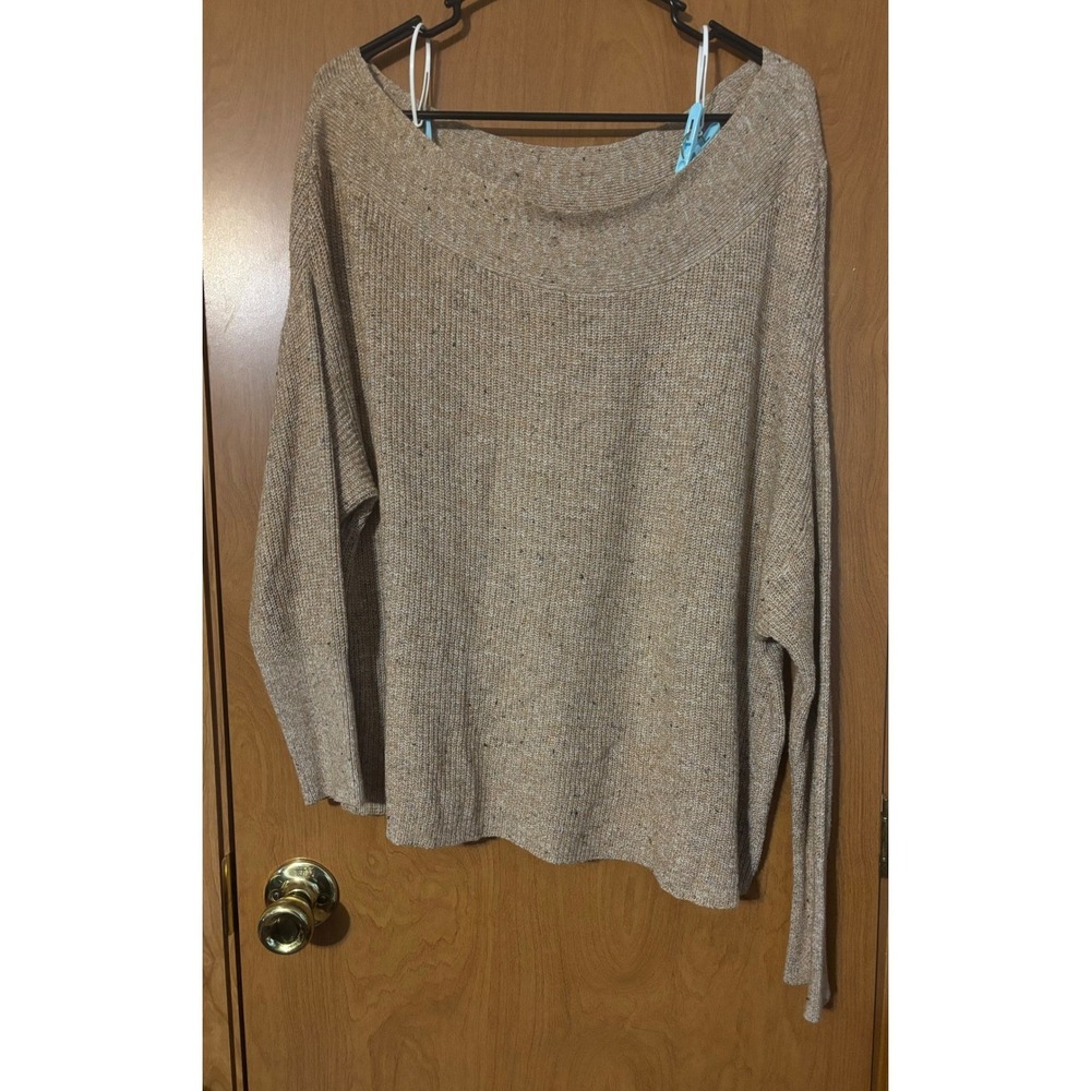 Free People Tan Marled Knit Oversized Boat Neck Sweater Small/Medium